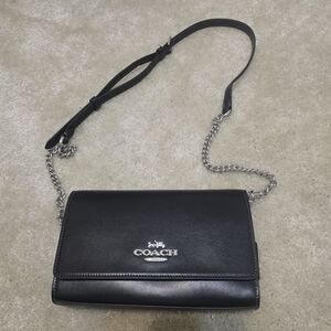 Coach Black Leather Shoulder Bag with Silver Chain